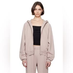 SKIMS M Fawn Mauve relaxed satin side panel zip up hoodie